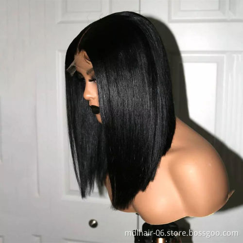 Brazilian Straight Short Lace Front Human Hair Closure Wig For Black Women Virgin Cuticle Aligned 4X4 Lace Closure Wig